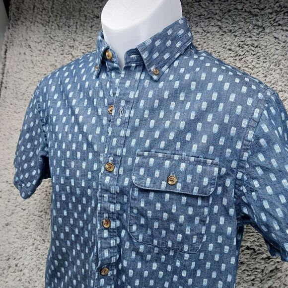 Old Navy Men's Small Dark Chambray Button Down Short Sleeve Shirt. Blue. Cotton. - Picture 2 of 10